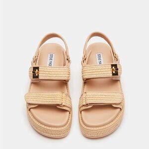 NEW STEVE MADDEN Bigmona Natural Raffia Platform Sandals Size 12 Women Casual